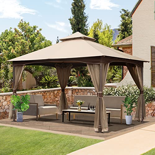 Domi 10x13 Outdoor Gazebo with Mosquito Netting, Double Roof Soft Top Patio Shelter image 20