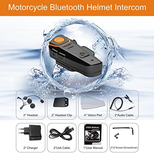 Bluetooth Motorcycle Helmet Headset Intercom, Veetop 1000M Water Resistant 2 or 3 Riders Bluetooth Motorcycle Motorbike Communication System for GPS/Walkie-Talkie, Hands Free & FM Radio（2 Pack） - Thumbnail 3
