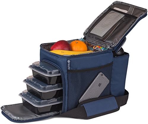 Meal Prep Lunch Bag - Transport 3 Meals, Snacks, Liquids and More - Includes Meal Prep Containers - Navy Blue