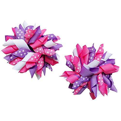 So Sydney Pair of Medium Korker Ribbon Bow Ponytail Hair Pinch Clips ... (Diva Hot Pink & Purple)
