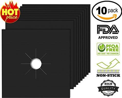 Gas Stove Burner Covers 10 PACK, 100% AUTHENTIC REAL NON STICK PROPERTIES, Gas Range Protectors,Double Thickness 0.2mm Reusable Stovetop Burner Liners, Dishwasher Safe, Easy to Clean, Size 10.6X10.6
