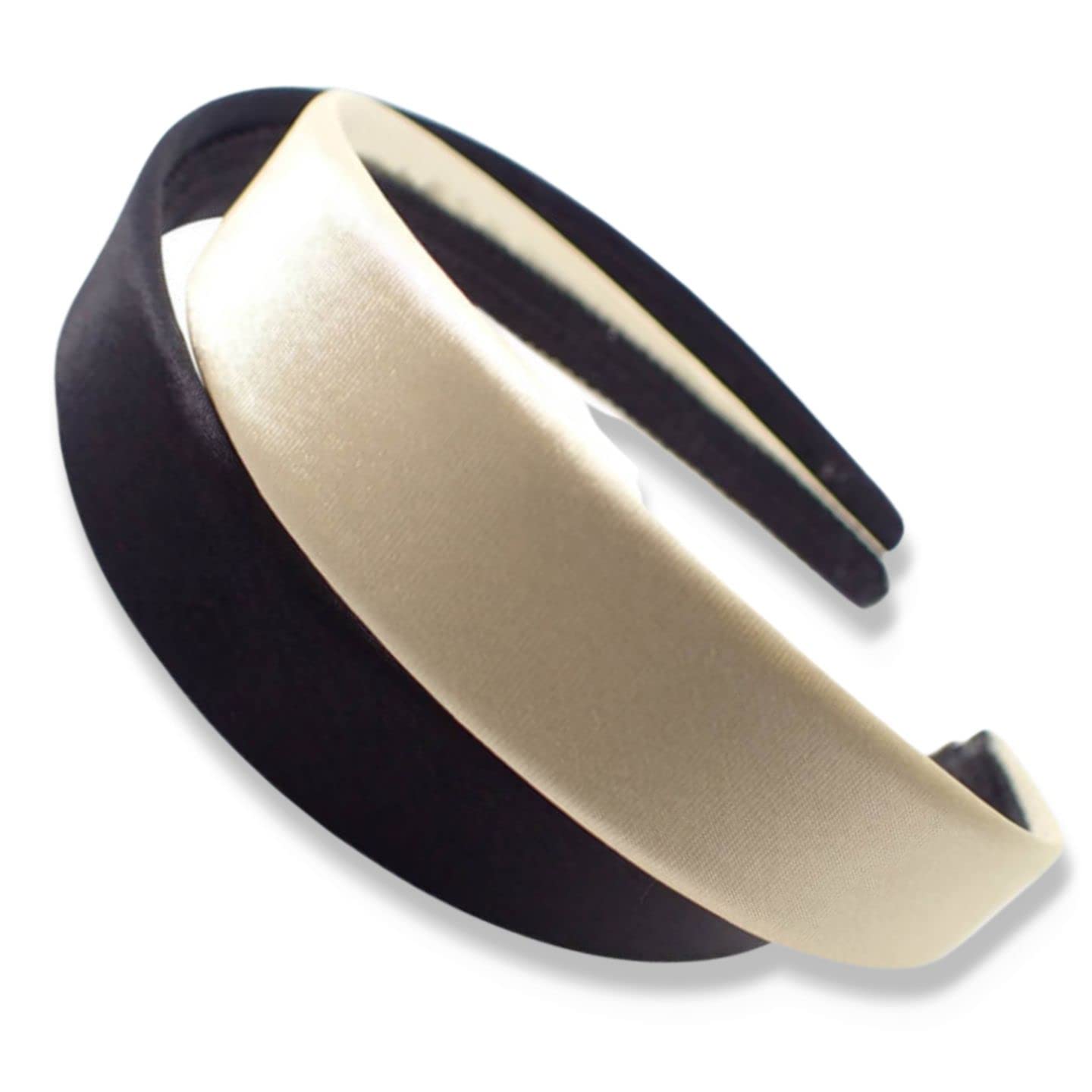 Topkids Accessories 2.5cm/1" Satin Alice Bands Adult Women, Head Band, Headbands for Women's Hair, Hair Accessories for Women, Ladies Headbands, Girls Headbands (Set of 2, Gold + Black)