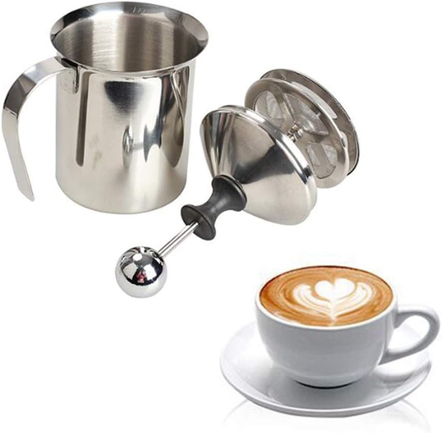 DAYOLY Milk Frother Whisk 400ML Stainless Steel Manual Milk Frother