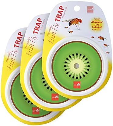 Disposable Fruit Fly Traps (3 Piece) Controls Fruit Flies up to 30 Days All Natural Lure Included (Kiwi)