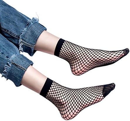 Rokment Women Sexy Lace Fishnet Plain Top-Ankle Short Socks (B)