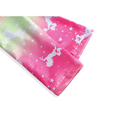 Gymnastics Long Sleeve Leotards for Girls Kids Ballet Sparkle Ribbons Dancewear (04 Rainbow unicorns, 120(4-5Y))