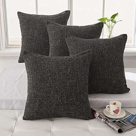 Deconovo Lot 4 Housses De Coussin De Canapé Effet Lin Avec Fermeture Invisible Pour Salon Coussin 40x40cm Gris Foncé 4ps