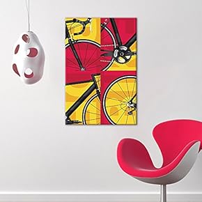 Canvas Wall Art Sports Theme - Bikes Collage Bright Color Background - Giclee Print Gallery Wrap Modern Home Art Ready to Hang - 12x18 inches