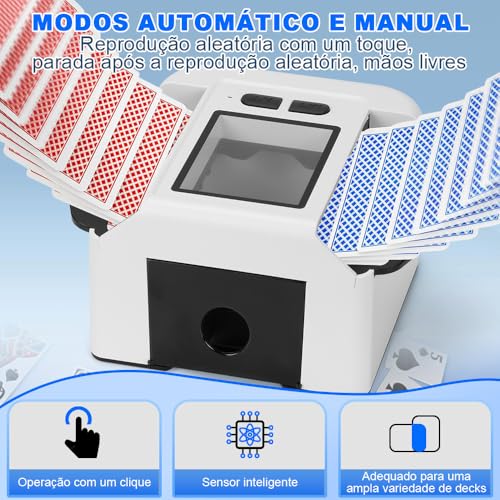 Hezaru Embaralhador Automático de Cartas, Adequado para Baralho Comum, UNO e Mesa Grande, Embaralha 1-2 Pacotes Simultaneamente, Embaralhamento em 10 Segundos, Bateria de Alta Vida Útil
