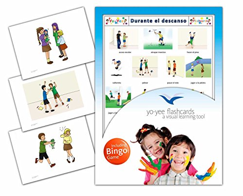Recess Flashcards in Spanish Language - Flash Cards with Matching Bingo Game for Toddlers, Kids, Children and Adults - Size 4.13  5.83 in - DIN A6