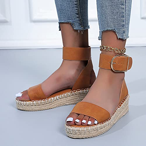 Wedge Sandals for Women,Espadrille Sandals Women Dressy Summer Platform  Ankle Buckle Sandals Summer Beach Sand