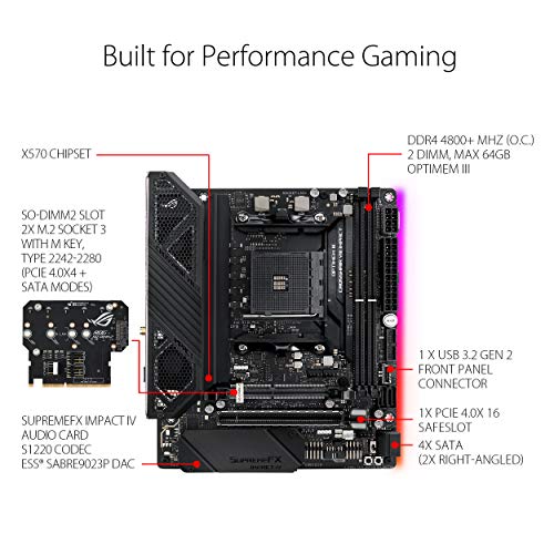 ASUS-ROG-Crosshair-VIII-Impact-Placa-base-Gaming-mini-DTX-AMD-AM4-X570-con-tarjeta-SO-DIMM2-dos-M2-Wi-Fi-6-PCIe-40-sonido-SupremeFX-iluminacin-Aura-Sync-RGB-SATA-6-Gbs-y-USB-32-Gen-2