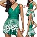 Mlide Womens S-5XL Plus-Size Swimsiut Tankini Swimming Suit 2 Piece Padded Top Retro Printed Swimwear Greenthumb 2