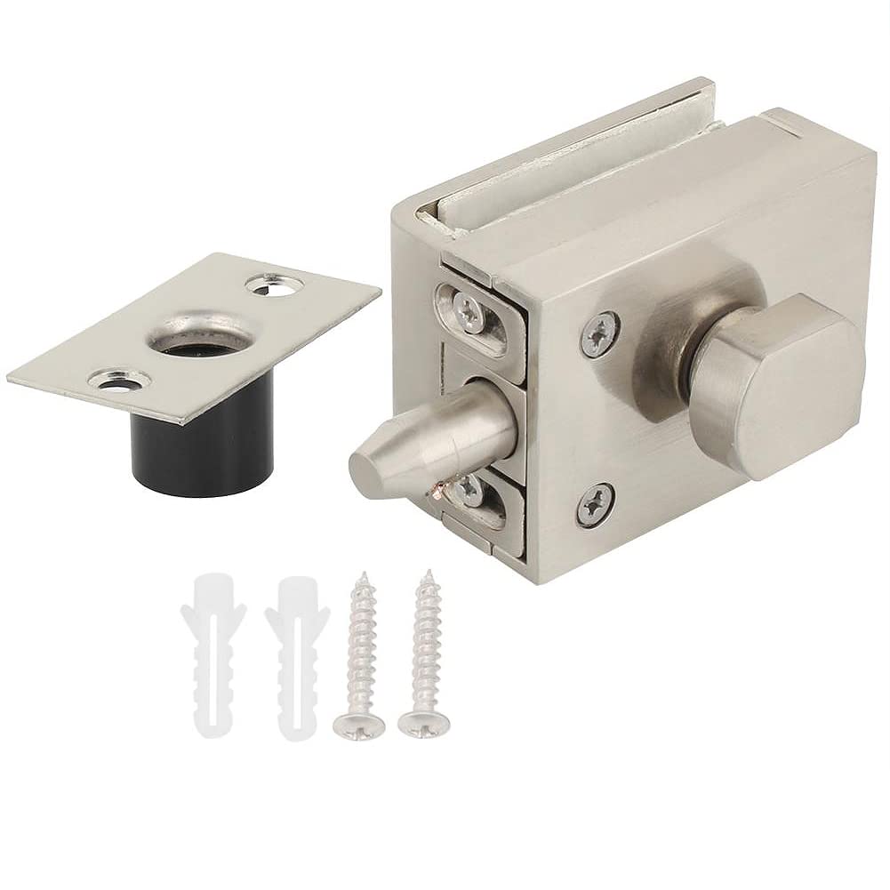 Glass Door Latch, Brass+Zinc Alloy Glass Door Lock, 8-12mm Thickness Glass Floor Latch Lock Bolt Ground Lock, for Bathroom Toilet Shop Office Glass Doors
