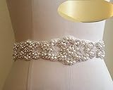 QueenDream Women's Elegant Ivory Ribbon Crystal Rhinestone Bridal Sash