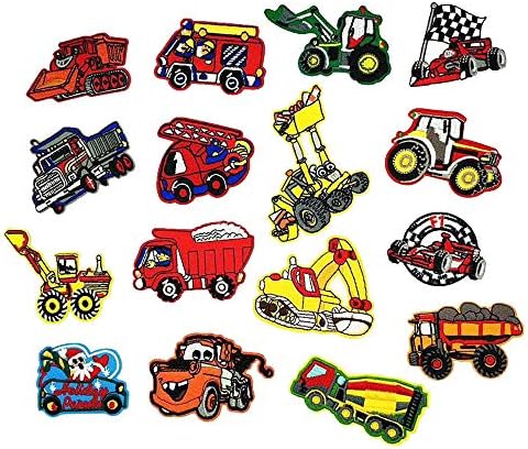 16pcs Kid Embroidered Truck Patch Sew On/Iron On Patch Applique Clothes Dress Plant Hat Jeans Sewing Flowers Applique DIY Accessory (16cps car)