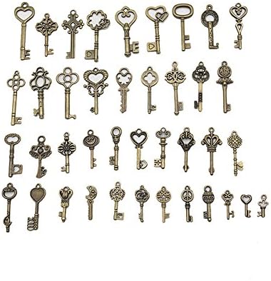 Yuanxia2 40pcs Antique Bronze Vintage Skeleton Keys Charm Set DIY Handmade Accessories Necklace Pendants