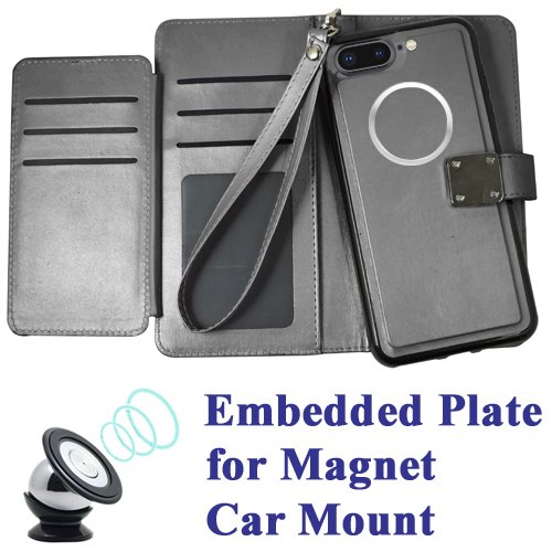 for 5.5" iPhone 8 + PLUS case iPhone 7 +PLUS Case Phone Case Tortilla Wallet Wrap Detachable Bumper Stand Pouch Purse Screen Flip Cover (Black) - Thumbnail 2