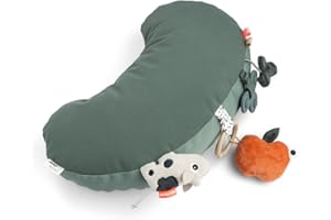 Done by Deer Tummy time Activity Pillow Tiny Farm Green | Baby Support Cushion with Sensory Toys & Teether | Strength Development, Motor Skills, Visual & Tactile Stimulation, 0+