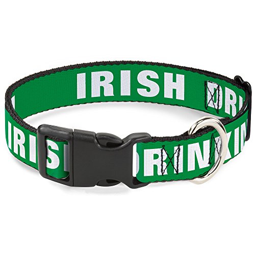 Plastic Clip Collar - Irish Drinking Team Green White - Narrow-Medium 8-12"
