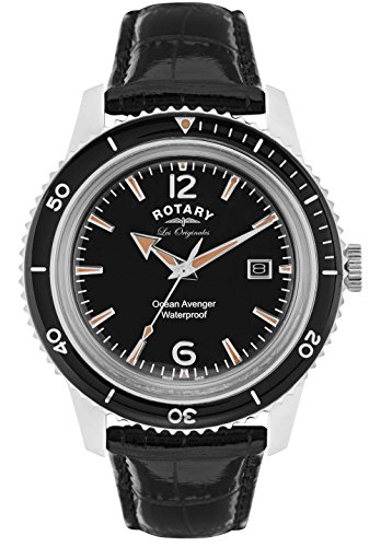 Rotary watches mens swiss ocean avenger black dial leat…