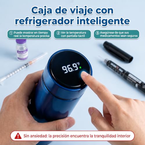 Vourtm Enfriador de Insulina Portátil con Pantalla Táctil Digital - Hielera Insulina de 60 Horas con 2 Botellas de Gel y Bolsa de Almacenamiento para Viaje Diario, Desplazamientos y Vacaciones