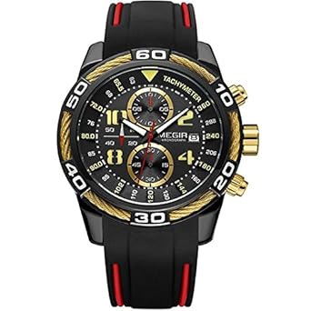 Megir Elegant Design Analog Chronograph Sports Series Genuine PU Strap Watch -2045 Black
