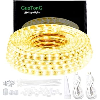 GuoTonG 50ft/15m LED Lights Strip kit,Waterproof, 3000K Warm White,110V 2 Wire, Flexible, 900 Units SMD 2835 LEDs,UL Listed Power Supply,Indoor/Outdoor Use, Ideal for Backyards, Decorative Lighting