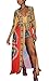 Aro Lora Women's African Print Deep V Neck 3/4 Sleeve High Slit Dashiki Long Maxi Dress X-Large Red