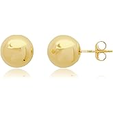 14K Gold Stud Earrings for Women | Yellow Solid Gold Flat & Full Ball Earrings with Gold Butterfly Backs | 4MM-8MM Hypoallergenic Real 14K Button Ball Studs for Women & Men by MAX + STONE