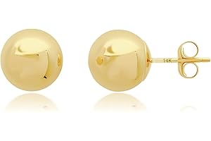 14K Gold Stud Earrings for Women | Yellow Solid Gold Flat & Full Ball Earrings with Gold Butterfly Backs | 4MM-8MM Hypoallergenic Real 14K Button Ball Studs for Women & Men by MAX + STONE