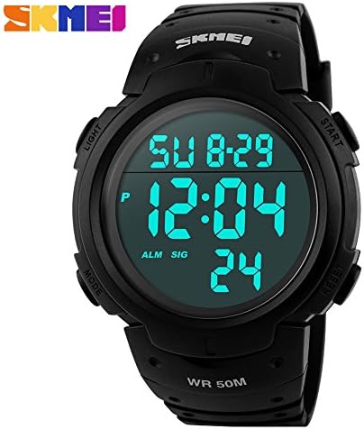 Men's Digital LCD Screen Rubber Band Waterproof Sport Wrist Watch White