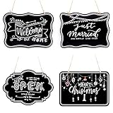 UNIQOOO 10x14 inch Hanging Decorative Chalkboard Sign, Double-Sided Non Porous Wooden Signage Message Board Home Welcome Signs, Perfect for Wedding Cafe Kids Doodling Back to School Decor, Set of 4