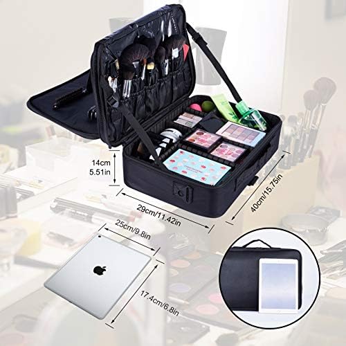 EYNSCOEN 3 Layer Makeup Bag,15.75in Large Women Makeup Organizer Bag Travel Makeup Train Case, Waterproof Cosmetic Bag Case Adjustable Divider, Professional Portable Makeup Brush Storage Bag, Black 2 EYNSCOEN 3 Layer Makeup Bag,15.75in Large Women Makeup Organizer Bag Travel Makeup Train Case, Waterproof Cosmetic Bag Case Adjustable Divider, Professional Portable Makeup Brush Storage Bag, Black