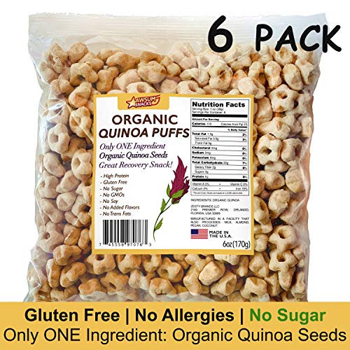 Awsum Snacks Organic Quinoa Star Puffs Cereal 6oz bag (6 bags) Gluten Free Puffed Quinoa Seeds Whole Foods Healthy Vegan Snacks Diabetic High Protein And Fiber Crunchy Chips No Sugar Snack