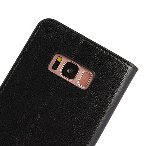 Galaxy S8 Case, Jaorty Genuine Leather Folio Flip Wallet Case Cover Book Design with Kickstand Feature with Card Slots/Cash Compartment for Samsung Galaxy S8 (5.8") - Black