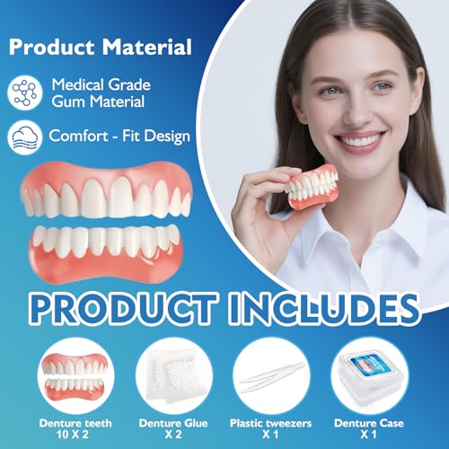 Moldable False Teeth - Veneers Teeth for Women & Men, Silicone Dentures Set for Both Upper and Lower, Temporary Dentures DIY at Home Within Minutes Fix Your Smile-001