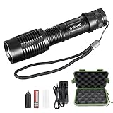 S-JIANG Super Bright Tactical Flashlight, 1000 Lumens 5 Modes Ultra Bright High Lumen Output Portable LED Flashlight Rechargeable (18650 Battery & Charger Included)