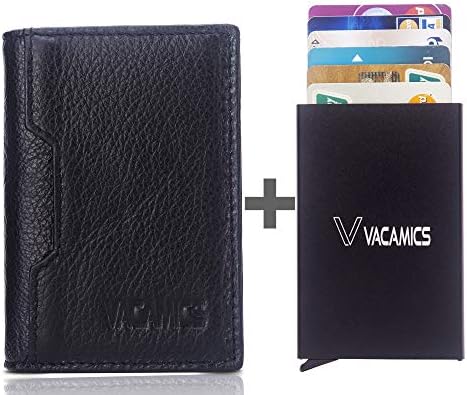RFID Blocking Genuine Leather Minimalist Wallets for Men with Aluminum Card Holder