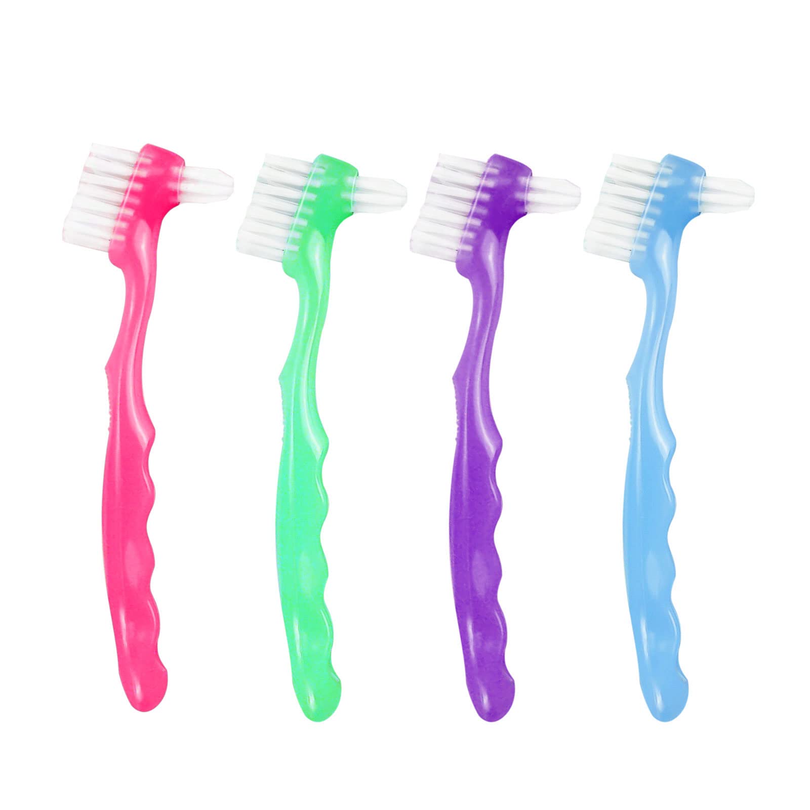 4 Pcs Denture Cleaning Brush with Multi-Layered Bristles and Ergonomic Rubber Handle Portable Denture Brush Double Sided Brush for False Teeth Cleaning(4c)