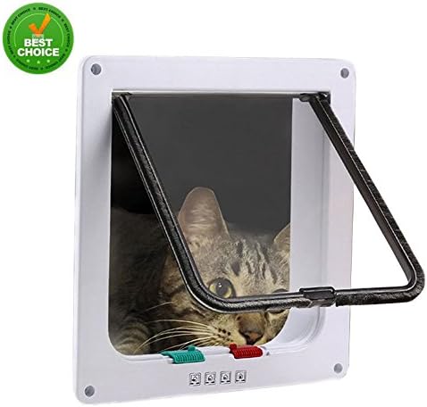 Cat Door Flap 4 Ways Locking, Pet Door Kit for Cats and Small Dogs pet safe, weatherproof, easy installing, exterior Easily (Small size(7.4 x 0.78 x 7.7 inch), White)