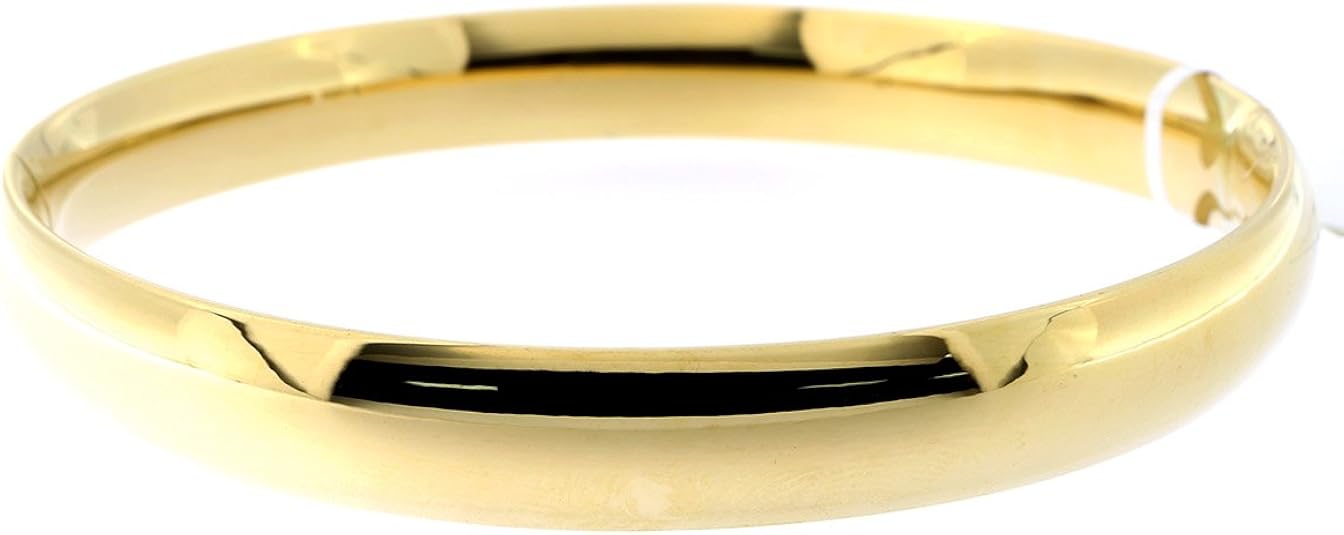 14k Yellow Gold 8 Millimeters Polished Bangle Bracelet, 7