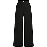OYOANGLE Girl's Corduroy Pants Button Elastic Waist Straight Leg Casual Trousers with Pockets