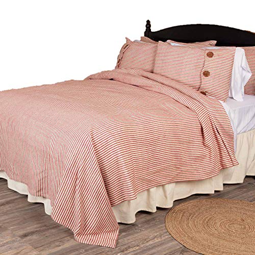 Piper Classics Homespun Red Ticking Queen Coverlet Bedspread, 94" x 94", Rustic Primitive Farmhouse Bedding, Natural Cream Woven w/Red Stripes Blanket