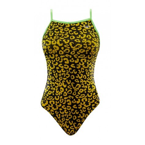 The Finals Adult Women's Disco Cat Foil Flutter Back Swimsuits, Yellow, Size 24