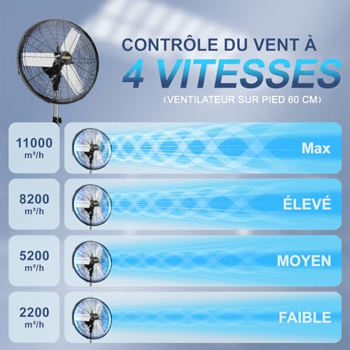 AVUXOR 60cm Outdoor Pedestal Fan with Remote Control, 4 Speed Oscillating Fan with Waterproof Brushless DC Motor, Industrial Fan for Patio, Garage, Warehouse, Factory