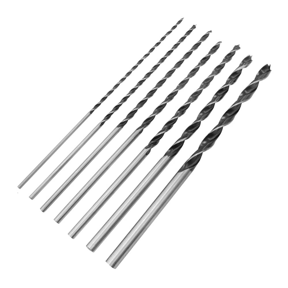 7 Pieces 300mm Wood Drill Bit Set, 4-12mm Extra Long Carbon Steel Brad Point Twist Drill Bits, Three Pointed Auger Drill Bits for Woodworking Dowel Drilling