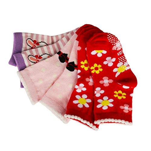 Assorted Non Skid Ankle Cotton Socks Baby Walker Girls Toddler Anti Slip Crew Socks with Grip for 12-36 Month Baby - Thumbnail 5