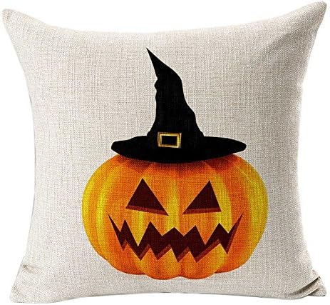 Katara Decor - Halloween Pumpkin Witch Hat Throw Pillow Case Cover 18x18 Inches