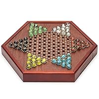 Chinese Checkers Square Wooden Game Set Drawers and 60 Colored Marbles, 16mm
